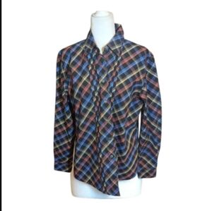 Foxcroft Plaid Blouse Wrinkle Free Shaped Fit Multi  Button Front Top Sz 16